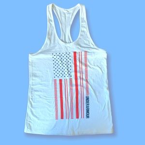 UA Under Armour racer back American flag fitted tank top size L 4th of July